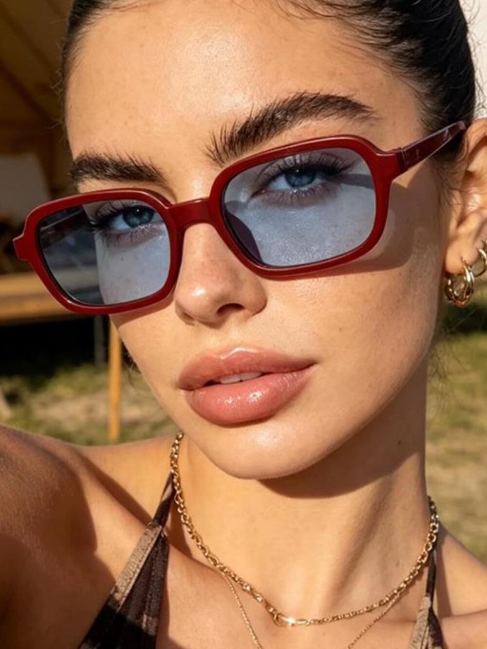 Retro Burgundy Oval Sunglasses